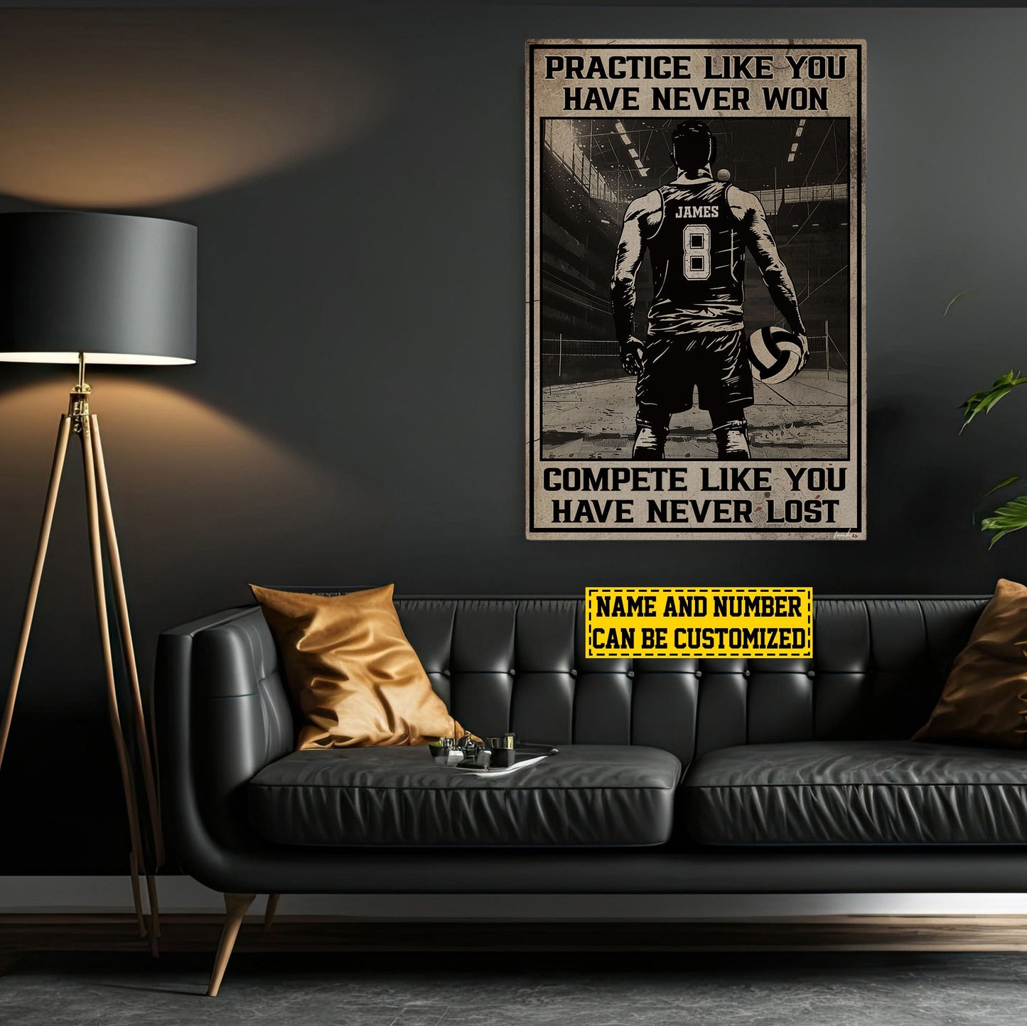 Personalized Motivational Volleyball Boy Canvas Painting, Compete Like You Have Never Lost, Inspirational Quotes Wall Art Decor, Poster Gift For Volleyball Man Lovers