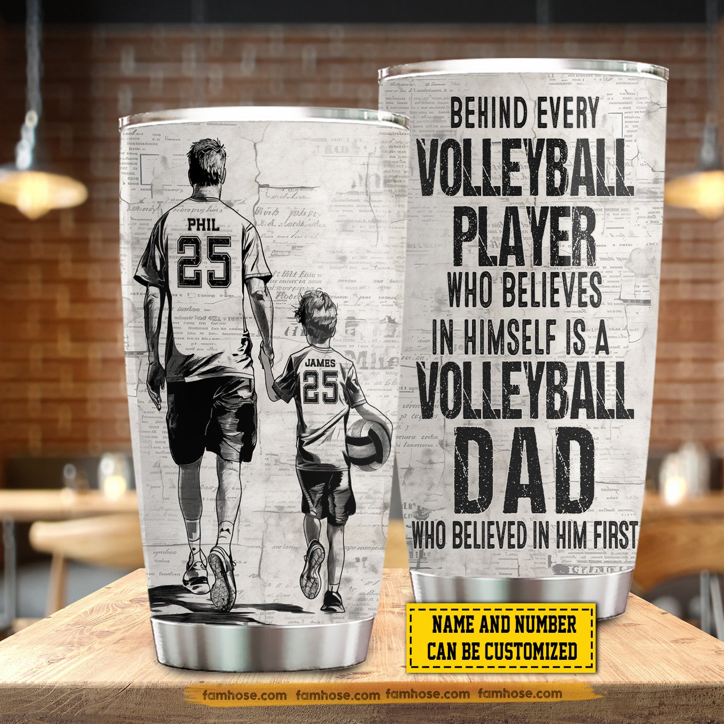 Personalized Volleyball Dad Son Tumbler, Behind Every Volleyball Player Sports Stainless Steel Tumbler, Travel Mug Tumblers Father's Day Gift For Volleyball Lovers