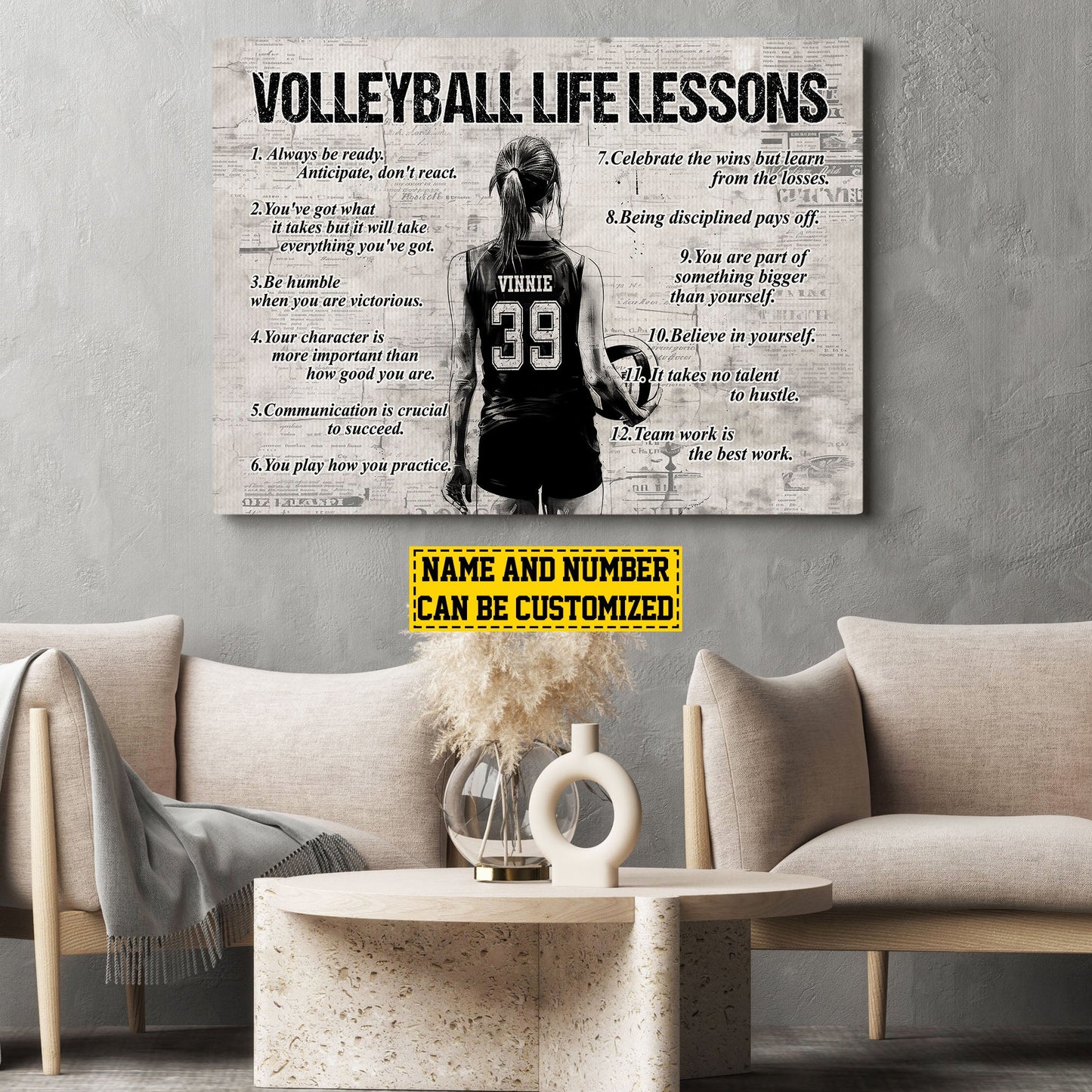 Personalized Motivational Volleyball Canvas Painting, Strong Girl Play Volleyball, Inspirational Quotes Wall Art Decor, Poster Gift For Volleyball Lovers