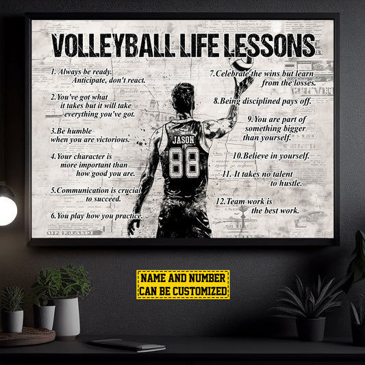Volleyball Life Lessons Boy, Personalized Motivational Canvas Painting, Inspirational Quotes Wall Art Decor, Poster Gift For Volleyball Lovers