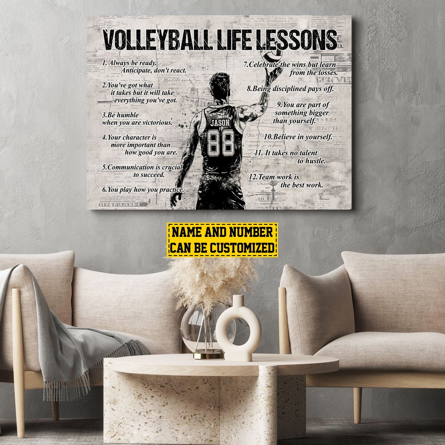 Volleyball Life Lessons Boy, Personalized Motivational Canvas Painting, Inspirational Quotes Wall Art Decor, Poster Gift For Volleyball Lovers