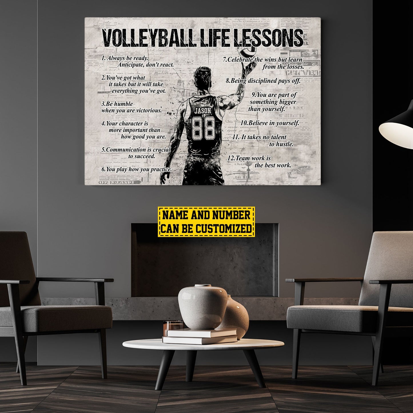 Volleyball Life Lessons Boy, Personalized Motivational Canvas Painting, Inspirational Quotes Wall Art Decor, Poster Gift For Volleyball Lovers