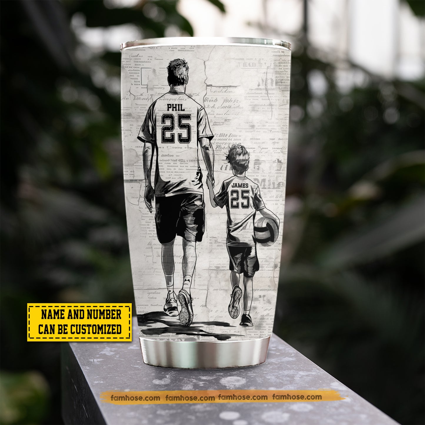 Personalized Volleyball Dad Son Tumbler, Behind Every Volleyball Player Sports Stainless Steel Tumbler, Travel Mug Tumblers Father's Day Gift For Volleyball Lovers