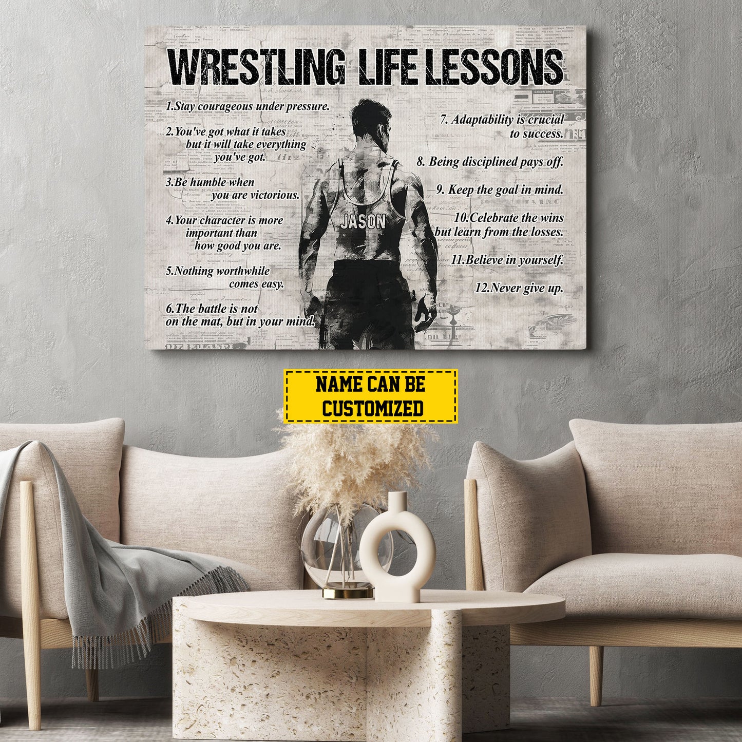 Wrestling Life Lessons, Personalized Motivational Wrestling Canvas Painting, Inspirational Quotes Wall Art Decor, Poster Gift For Wrestling Lovers