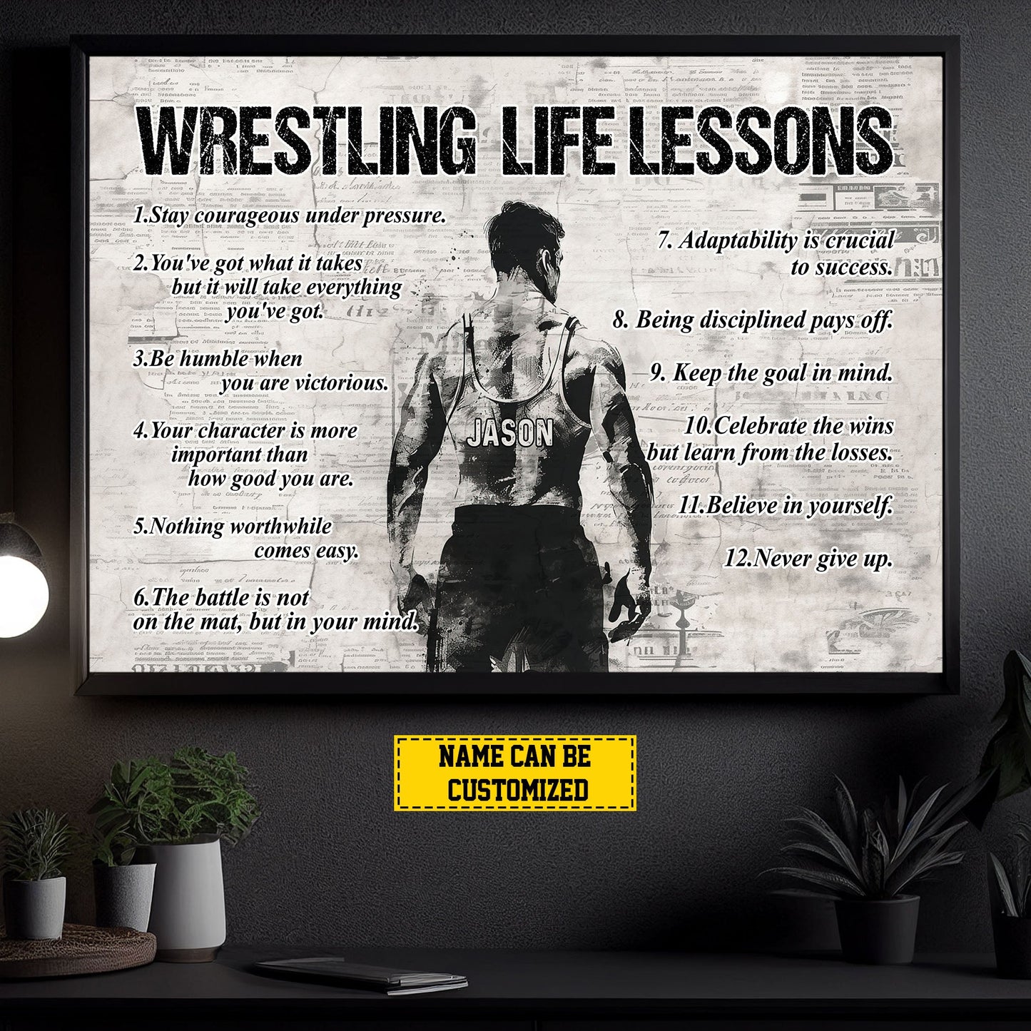 Wrestling Life Lessons, Personalized Motivational Wrestling Canvas Painting, Inspirational Quotes Wall Art Decor, Poster Gift For Wrestling Lovers