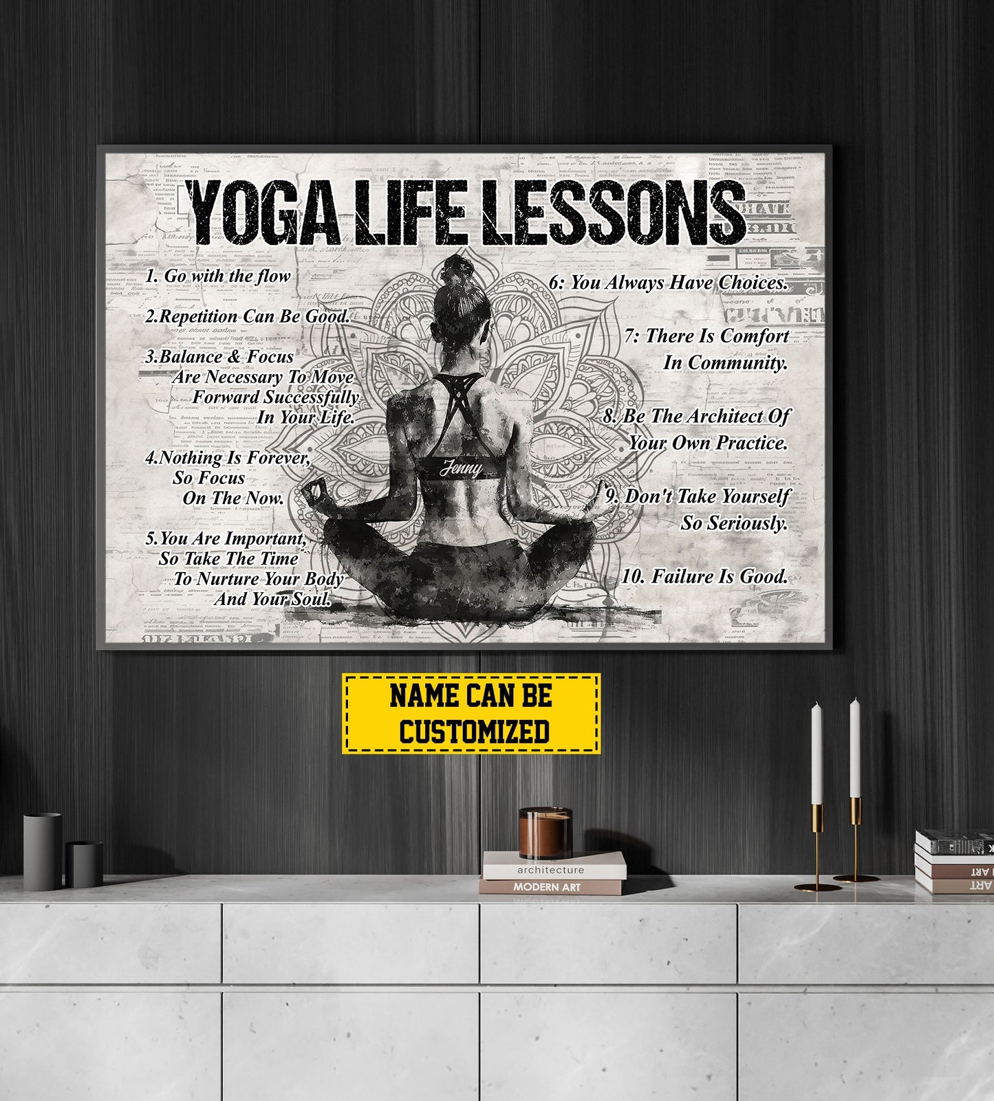 Yoga Life Lessons, Personalized Motivational Yoga Canvas Painting, Inspirational Quotes Wall Art Decor, Poster Gift For Yoga Lovers