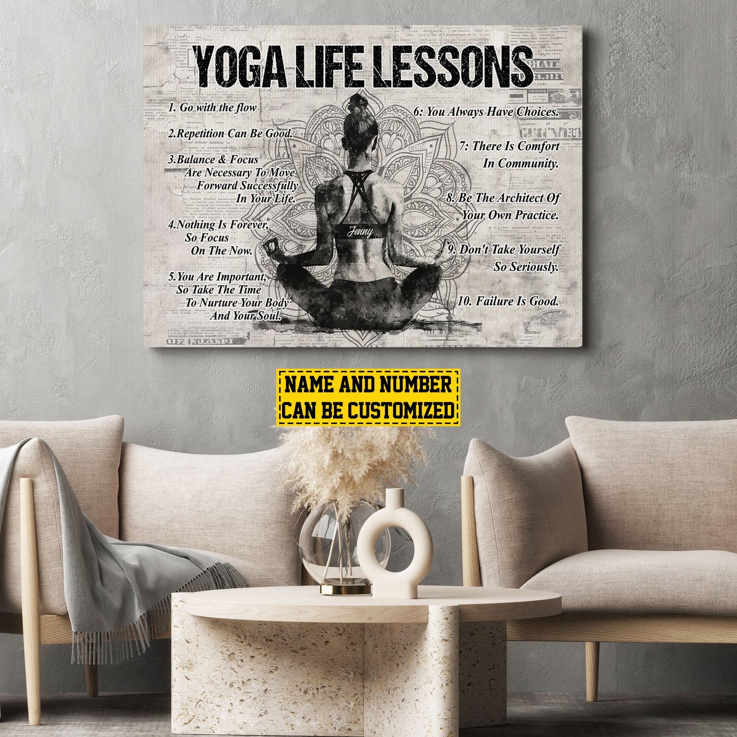 Yoga Life Lessons, Personalized Motivational Yoga Canvas Painting, Inspirational Quotes Wall Art Decor, Poster Gift For Yoga Lovers