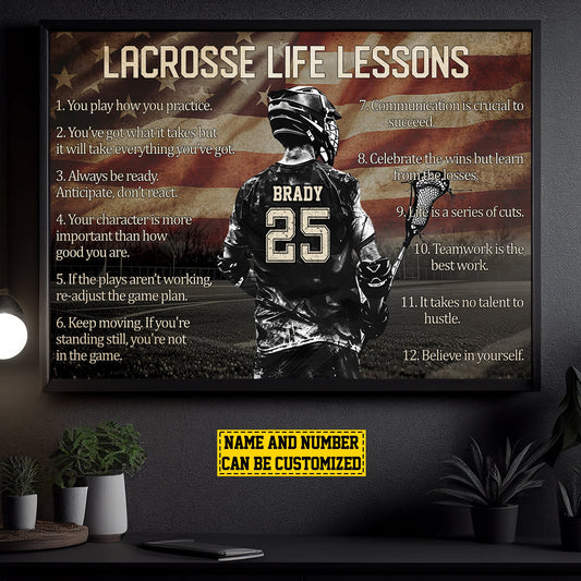 Personalized Motivational Lacrosse Canvas Painting, Lacrosse Life Lessons, Inspirational Quotes Wall Art Decor, Poster Gift For Lacrosse Lovers