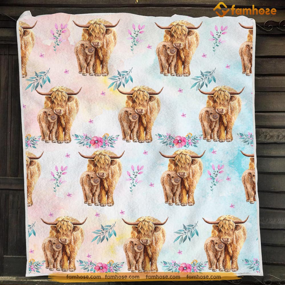 Highland Cow Blanket, Mom And Daughter Together Highland Cow, Cow Flee –  Famhose