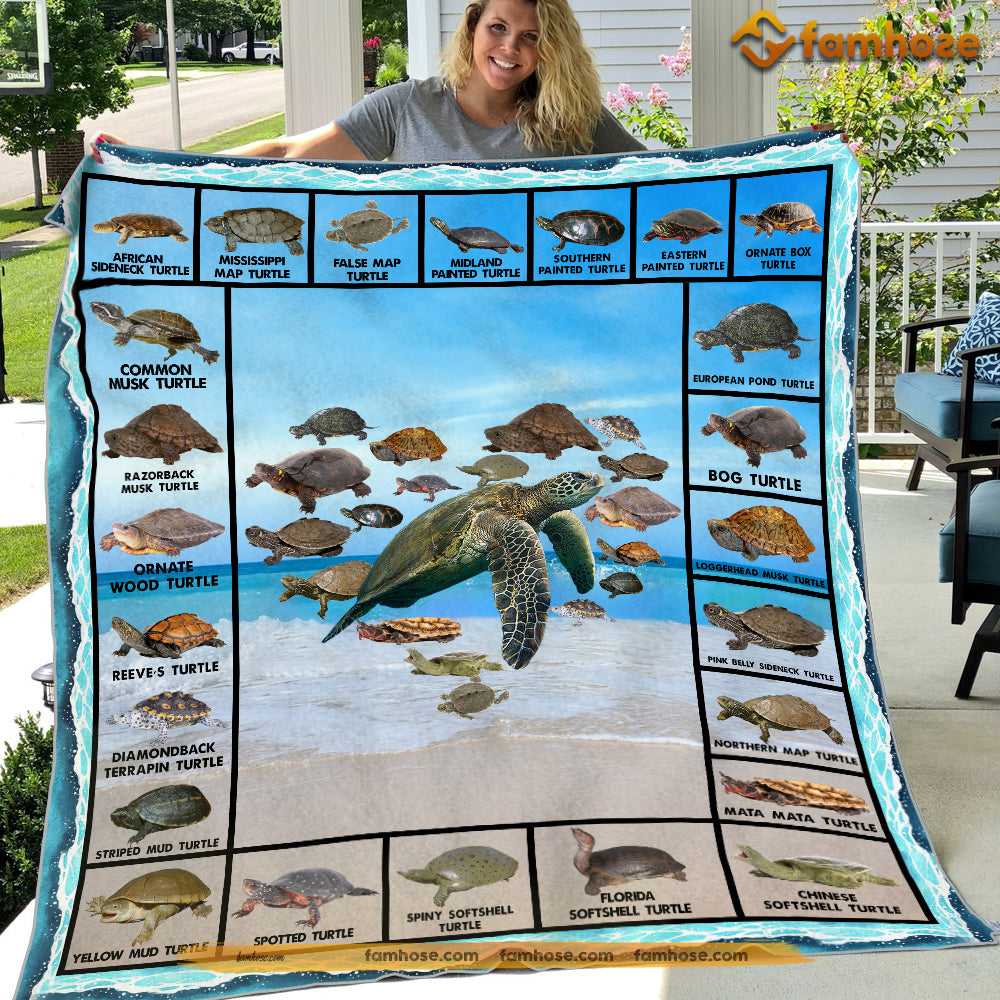 Turtle Blanket, Many Kind Of Turtle Fleece Blanket - Sherpa Blanket Gift For Turtle Lover
