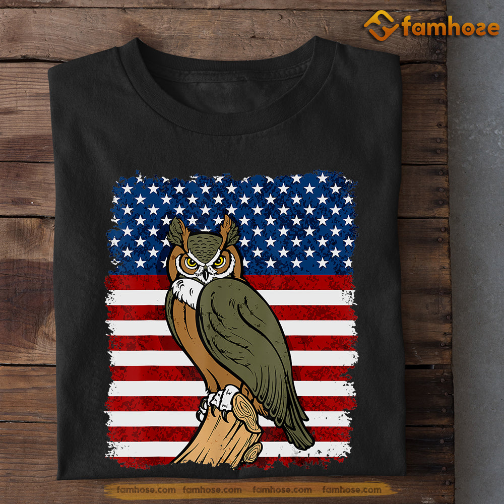 Cool Owl T-shirt, USA Flag Owl Gift For Owl Lovers, Owl Owners, Owl Tees