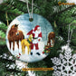 Christmas Horse Ornament, Horses With Santa Claus Gift For Horse Lovers, Circle Ceramic Ornament