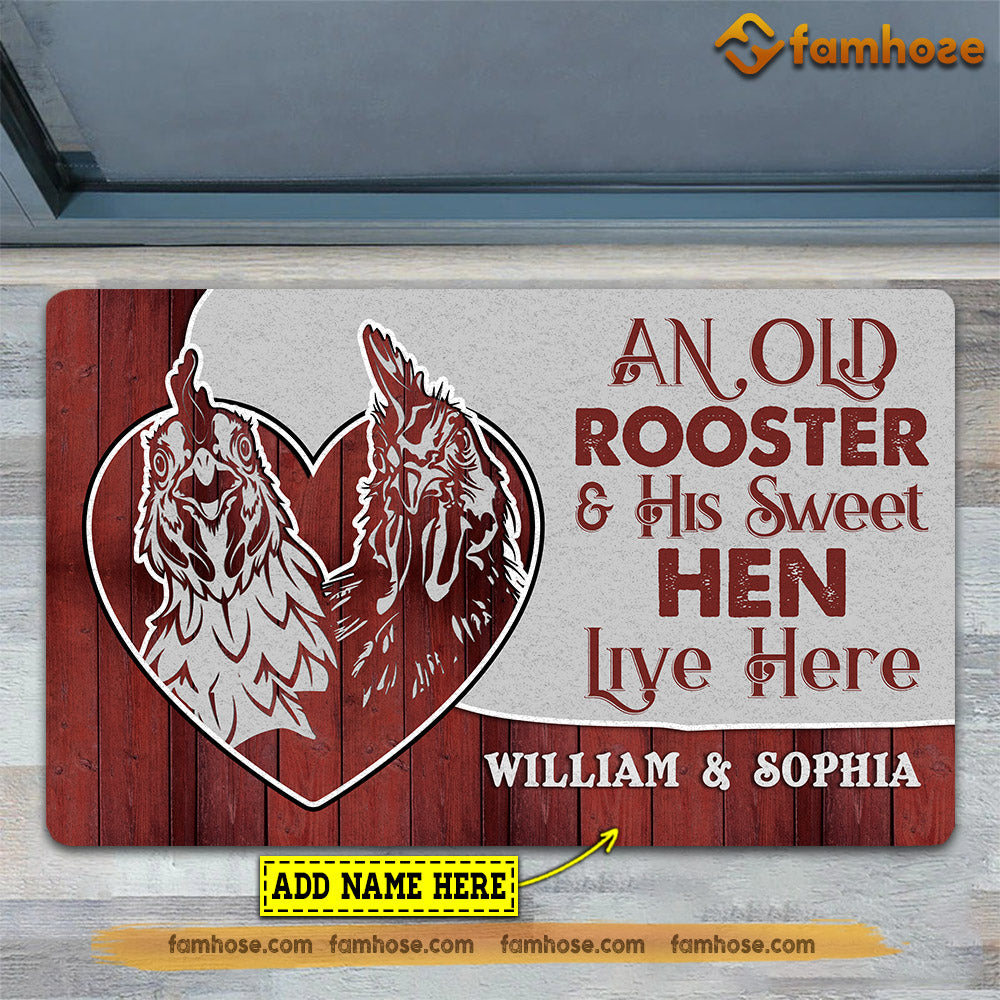 Personalized Chicken Doormat, An Old Rooster His Sweet Hen Live Here Gift For Chicken Lovers, New Home Gift, Housewarming Gift, Chicken Decor