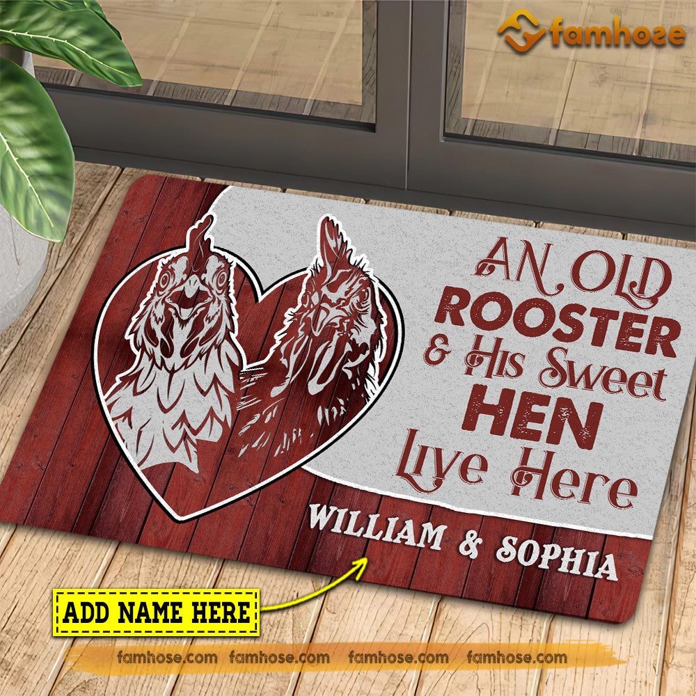 Personalized Chicken Doormat, An Old Rooster His Sweet Hen Live Here Gift For Chicken Lovers, New Home Gift, Housewarming Gift, Chicken Decor