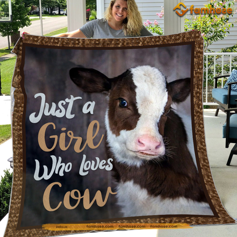 Cow Blanket, Just A Girl Who Loves Cow Fleece Blanket - Sherpa Blanket Gift For Cow Lover