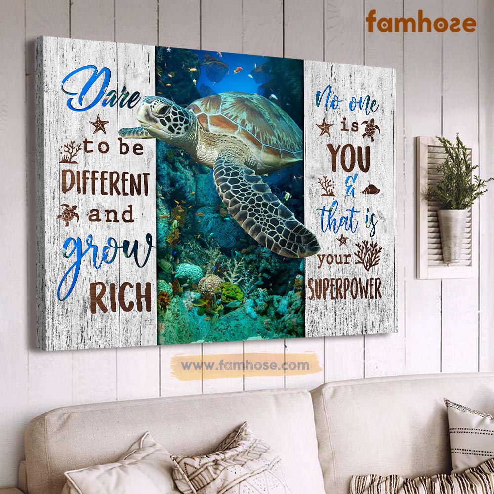 Turtle Poster & Canvas, Dare to Be Different And Grow Rich, Turtle Can ...