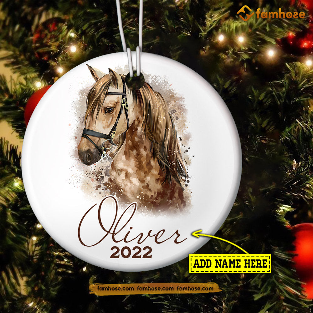 Christmas Horse Ornament, Horse Stand Here Gift For Horse Lovers, Personalized Custom Circle Ceramic Ornament