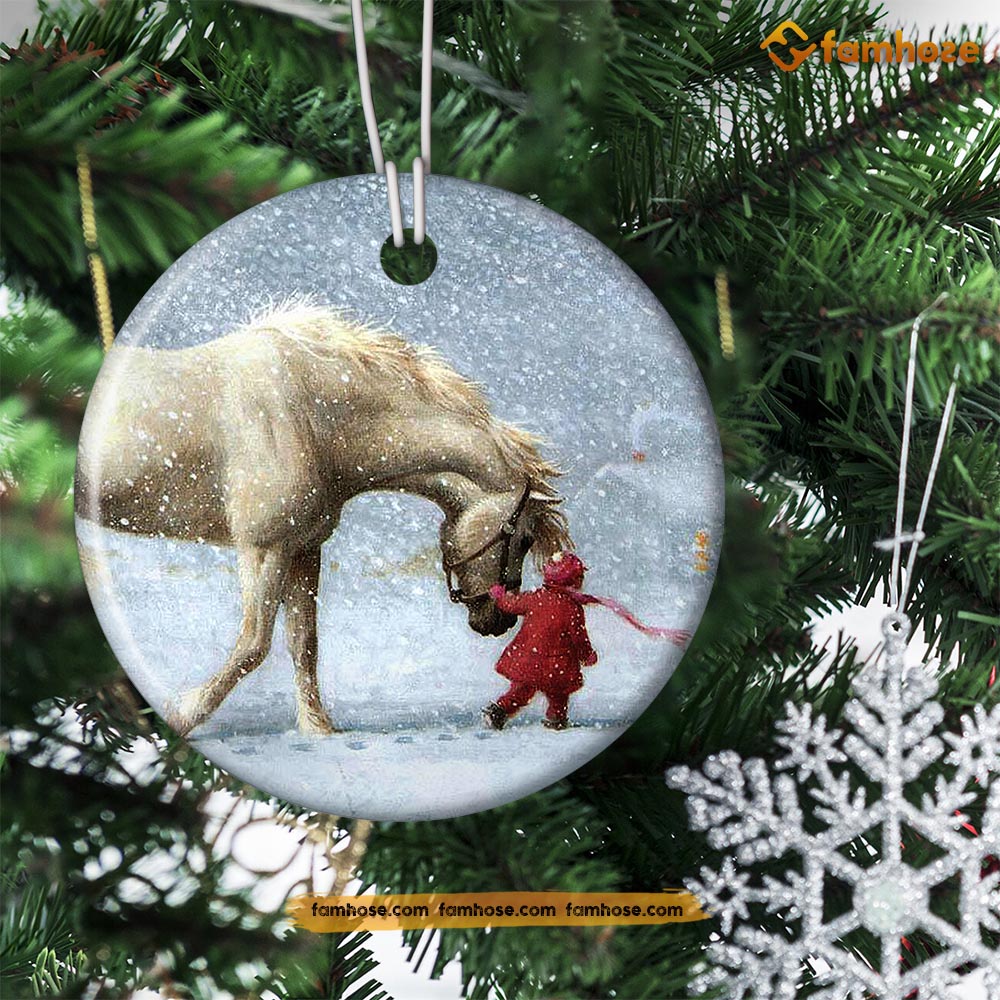 Funny Christmas Horse Ornament, Let's Me Take You Gift For Horse Lovers, Circle Ceramic Ornament