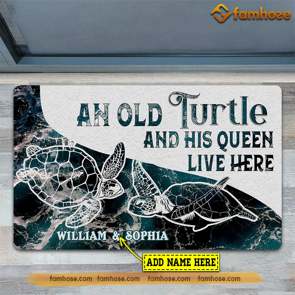 Personalized Turtle Doormat, An Old Turtle His Queen Live Here Gift For Turtle Lovers, New Home Gift, Housewarming Gift, Turtle Decor