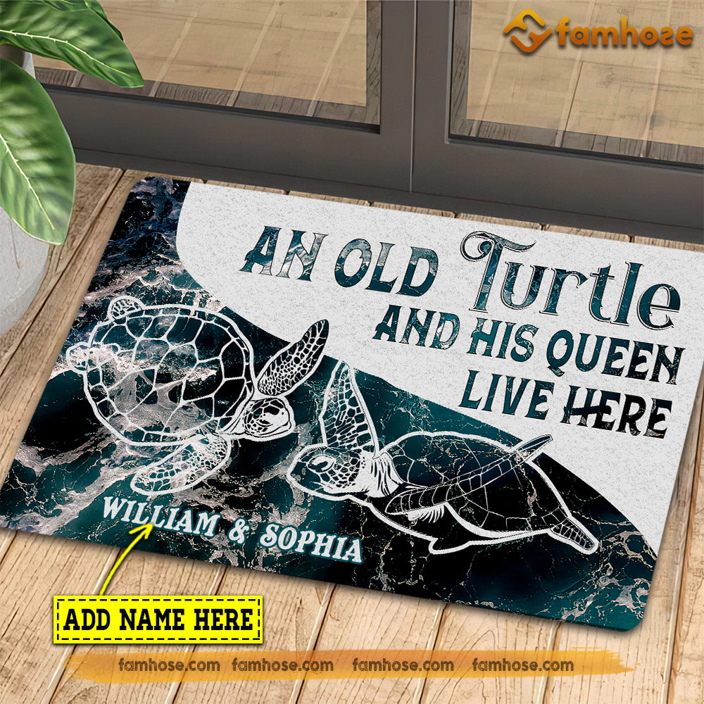 Personalized Turtle Doormat, An Old Turtle His Queen Live Here Gift For Turtle Lovers, New Home Gift, Housewarming Gift, Turtle Decor