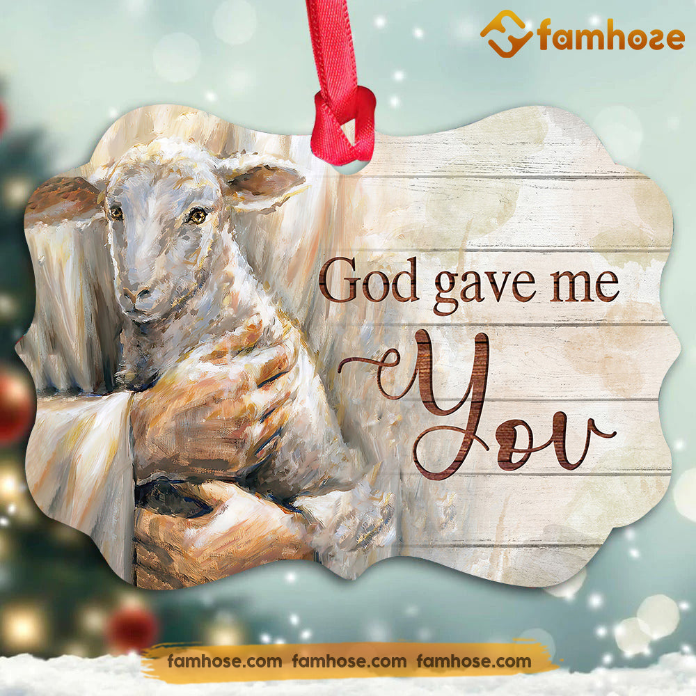 Christmas Goat Ornament, God Gave Me You Gift For Goat Lovers, Medallion Aluminum Ornament