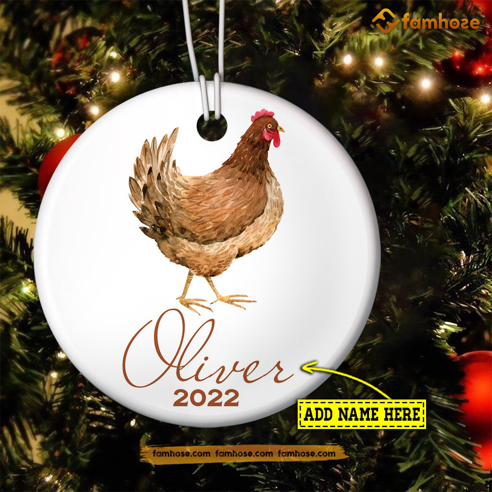 Christmas Chicken Ornament, Cute Chicken Alone Gift For Chicken Lovers, Personalized Custom Circle Ceramic Ornament