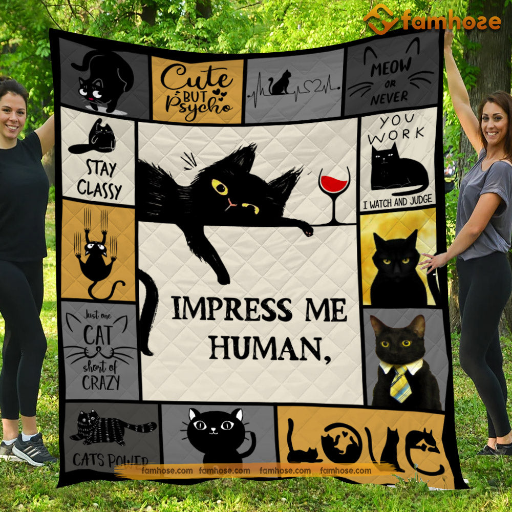 Cat Blanket, Impress Me Human I'm Lazy Fleece Blanket - Sherpa Blanket Gift For Cat Lover, Cat Owners