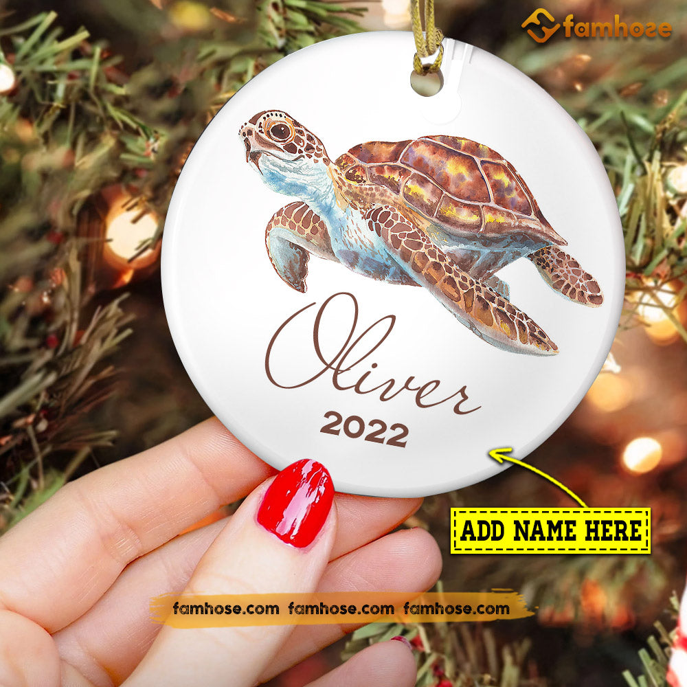 Christmas Turtle Ornament, Strong Turtle Gift For Turtle Lovers, Personalized Custom Circle Ceramic Ornament