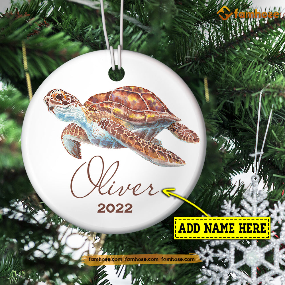 Christmas Turtle Ornament, Strong Turtle Gift For Turtle Lovers, Personalized Custom Circle Ceramic Ornament