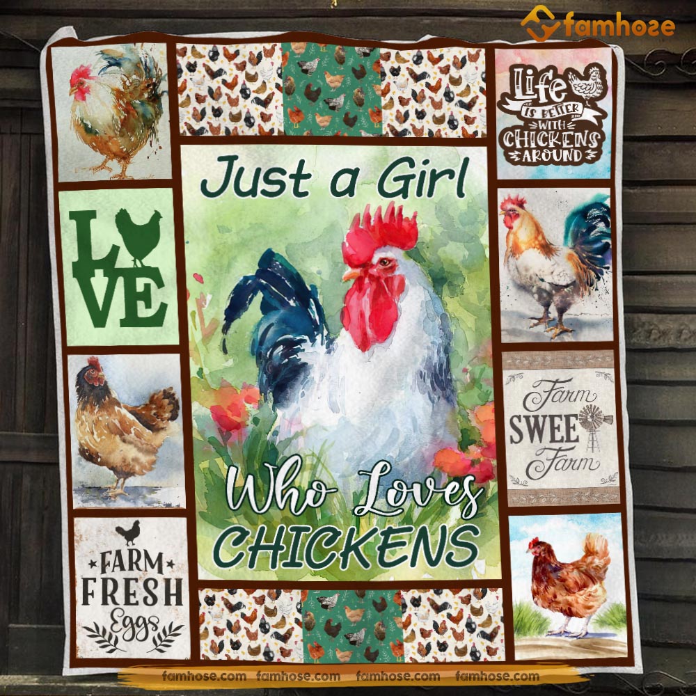 Cute Chicken Blanket, Just A Girl Who Loves Chickens, Chicken Fleece Blanket - Sherpa Blanket Gift For Chicken Lover