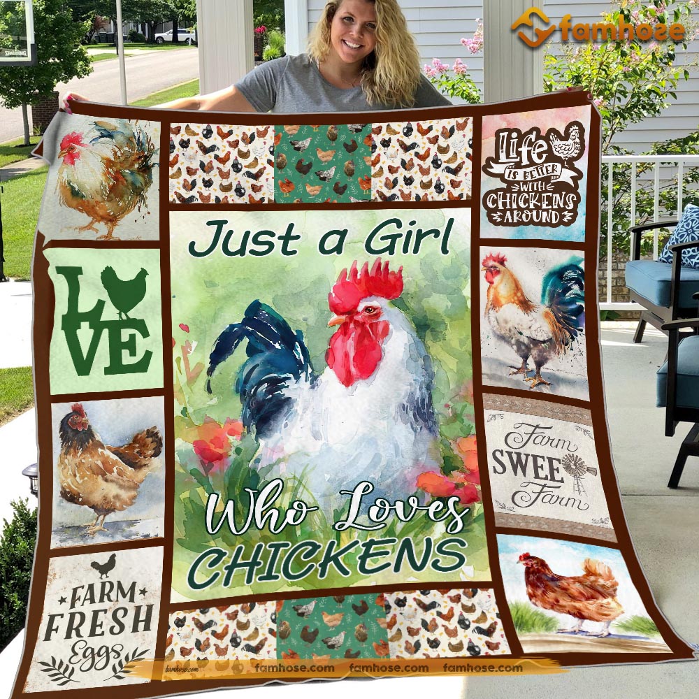 Cute Chicken Blanket, Just A Girl Who Loves Chickens, Chicken Fleece Blanket - Sherpa Blanket Gift For Chicken Lover