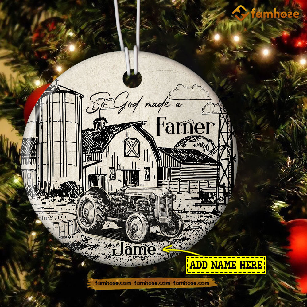 Christmas Farm Ornament, So God Made A Farmer Gift For Farmers, Personalized Custom Circle Ceramic Ornament
