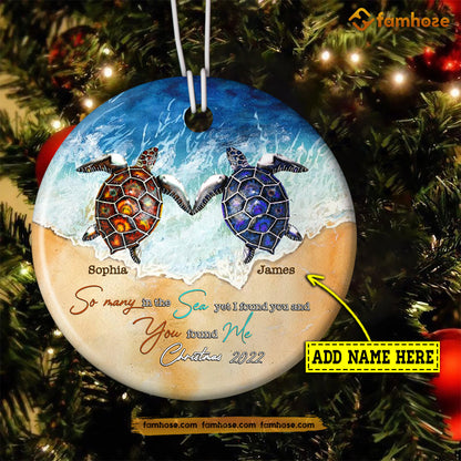 Christmas Turtle Ornament, So Many In The Sea I Found You And You Found Me Gift For Turtle Lovers, Personalized Custom Circle Ceramic Ornament