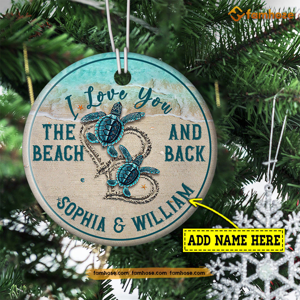 Christmas Turtle Ornament, I Love You The Beach And Back Gift For Turtle Lovers, Personalized Custom Circle Ceramic Ornament