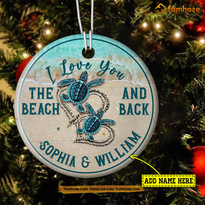 Christmas Turtle Ornament, I Love You The Beach And Back Gift For Turtle Lovers, Personalized Custom Circle Ceramic Ornament