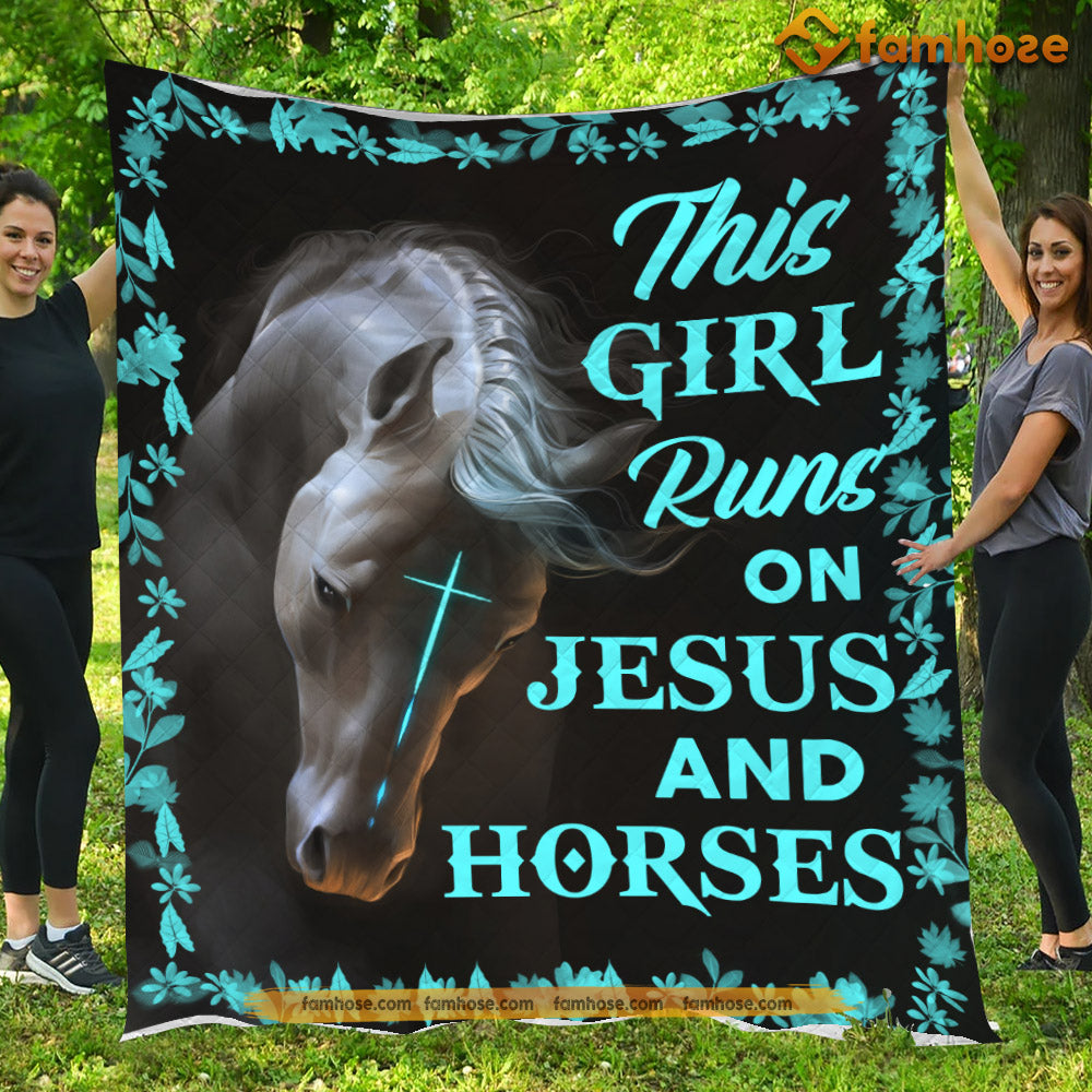 Horse Blanket, This Girl Runs On Jesus And Horses Fleece Blanket - Sherpa Blanket Gift For Horse Lovers