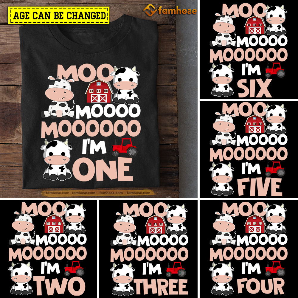 Cute Cow Birthday T-shirt, Moo Moo Moo Birthday Tees Gift For Kids Boys Girls Cow Lovers, Age Can Be Changed