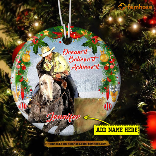 Christmas Barrel Racing Ornament, Dream It Believe It Achieve It Gift For Barrel Racing  Lovers, Personalized Custom Circle Ceramic Ornament