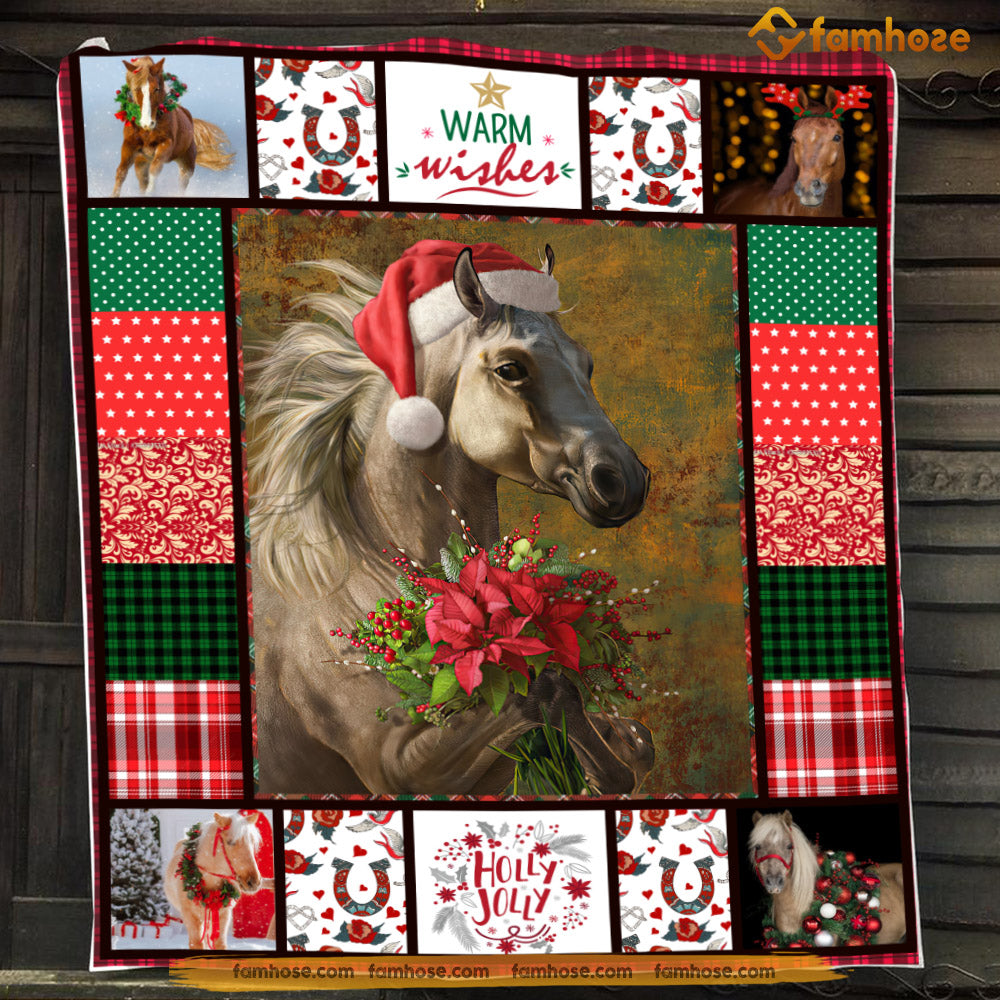 Christmas Horse Blanket, Holly Jolly Fleece Blanket - Sherpa Blanket Gift For Horse Lover