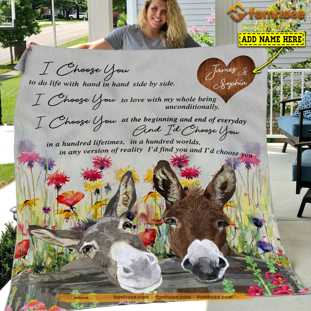 Personalized Donkey Blanket, I Choose You To Do Life With Hand And Han