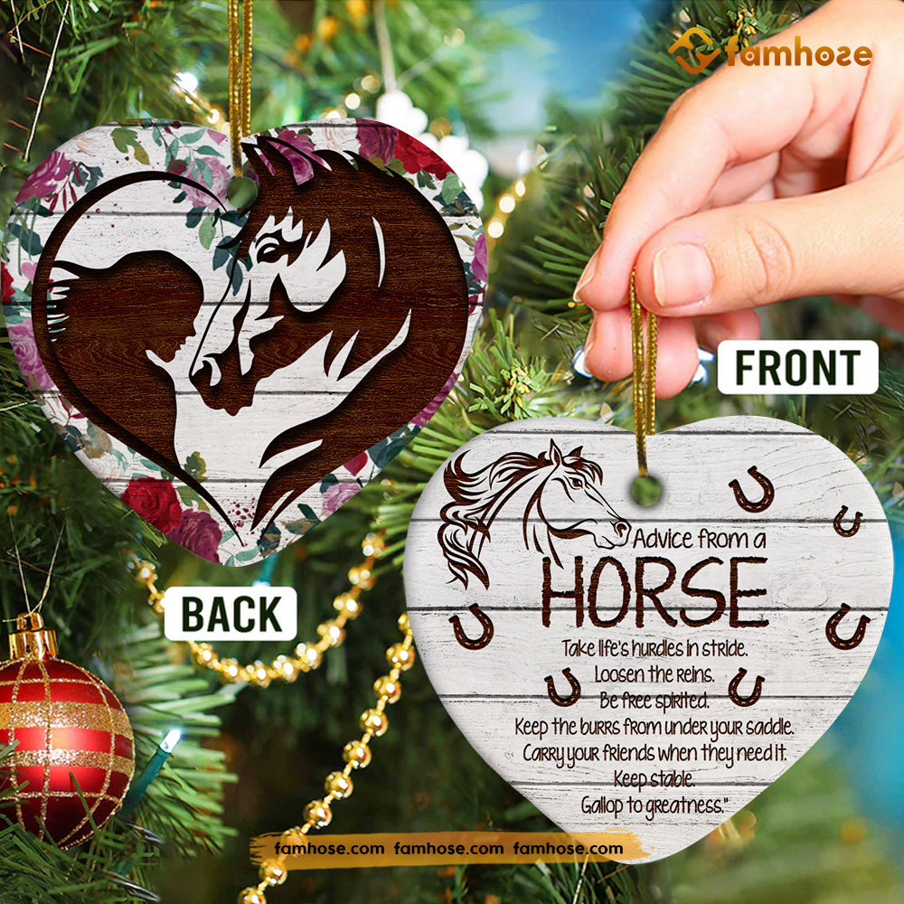 Christmas Horse Ornament, Advice From A Horse Keep The Burrs From Under Your Saddle Gift For Horse Lovers, Heart Ceramic Ornament