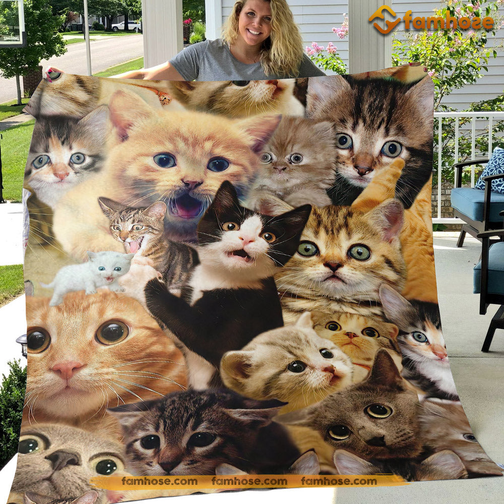 Cute Cat Blanket, Cats Together Look At You Fleece Blanket - Sherpa Blanket Gift For Cat Lover, Cat Owners