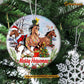 Christmas Horse Ornament, Merry Horsemas ELF Santa Hats Reindeer Gift For Horse Lovers, Circle Ceramic Ornament