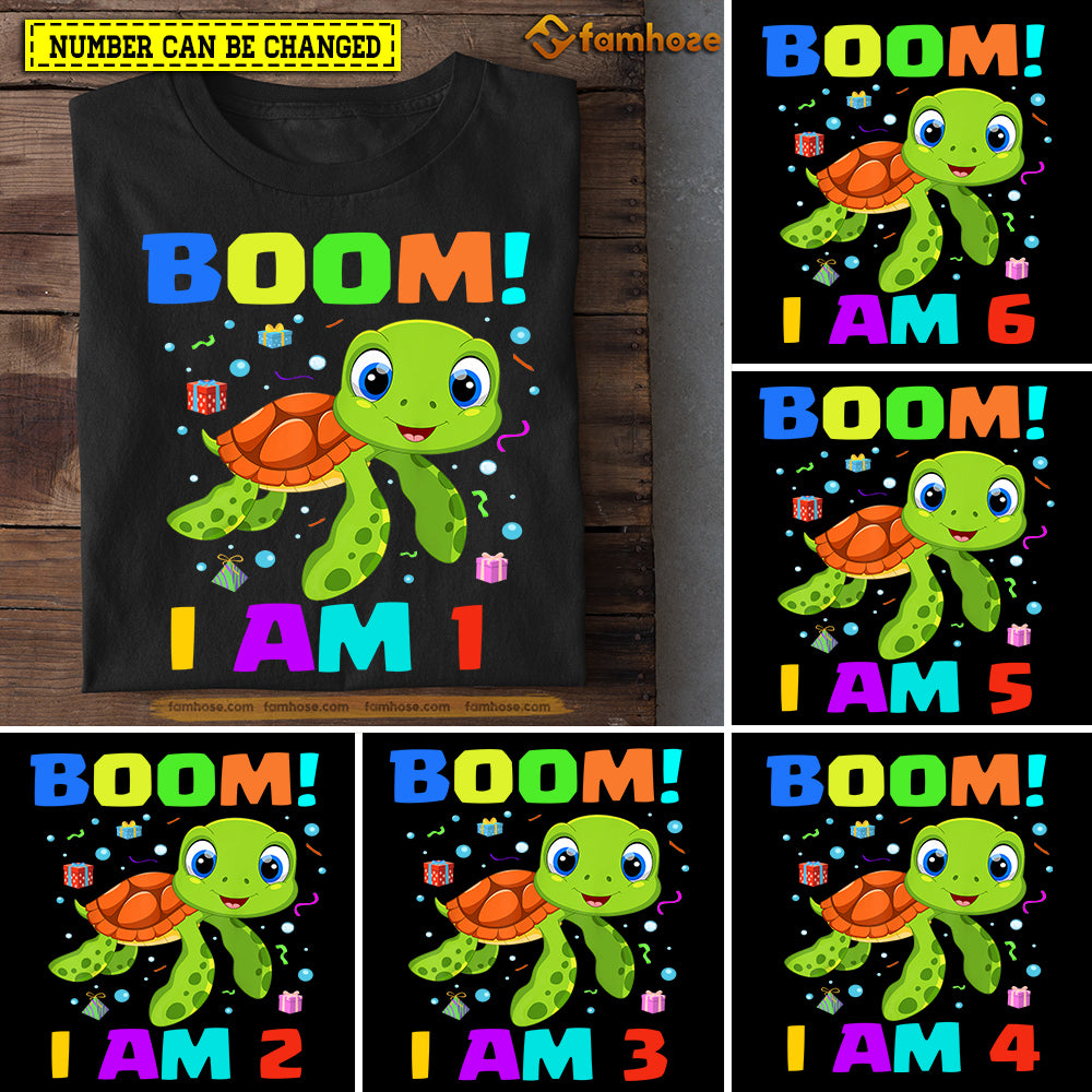 Cute Turtle Birthday T-shirt, Boom I Am Birthday Tees Gift For Kids Boys Girls Turtle Lovers, Age Can Be Changed