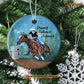 Christmas Barrel Racing Ornament, Dream It Believe It Achieve It Gift For Barrel Racing Lovers, Circle Ceramic Ornament