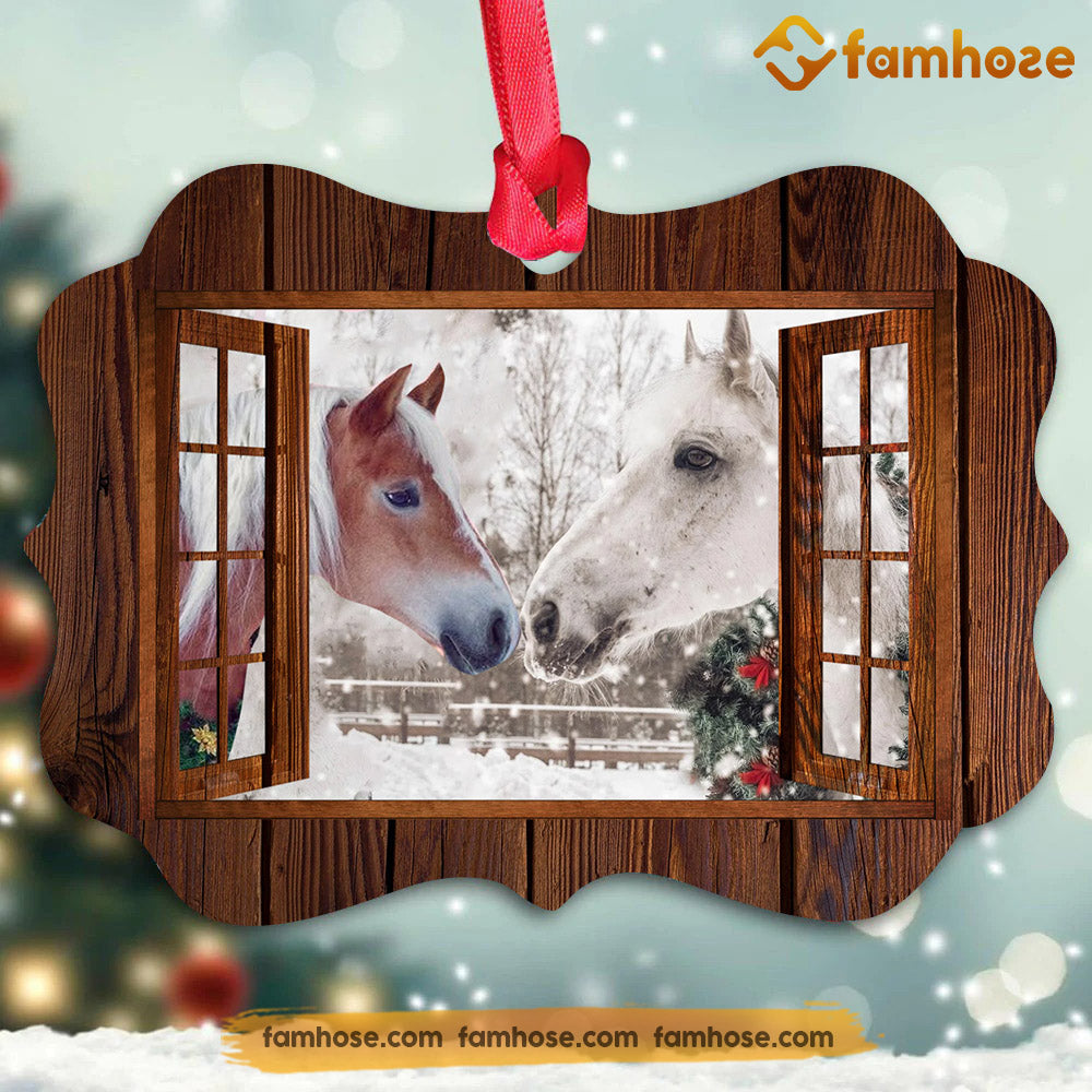 Christmas Horse Ornament, Kissed Me Gift For Horse Lovers, Medallion Aluminum Ornament