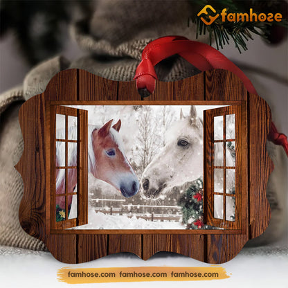 Christmas Horse Ornament, Kissed Me Gift For Horse Lovers, Medallion Aluminum Ornament