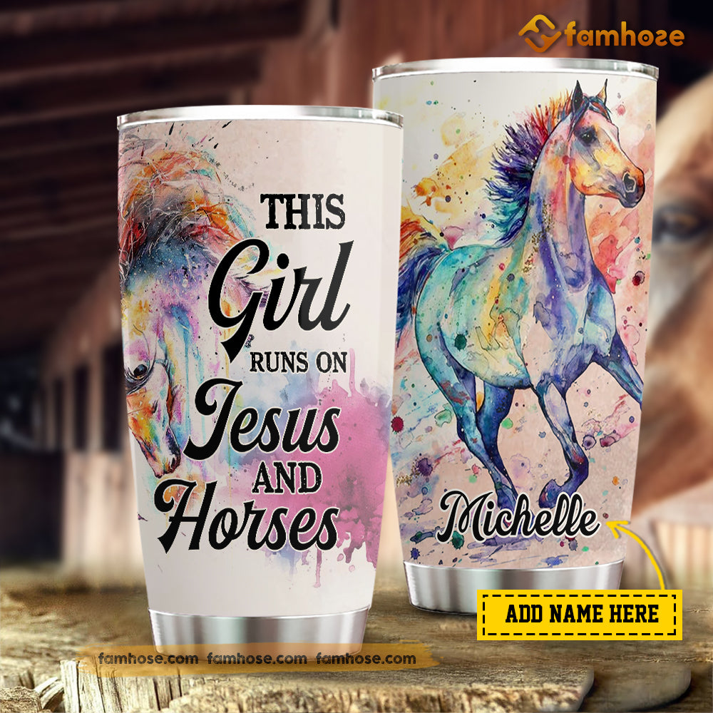 Personalized Horse Tumbler, This Girl Runs On Jesus And Horses Stainless Steel Tumbler, Tumbler Gifts For Horse Lovers
