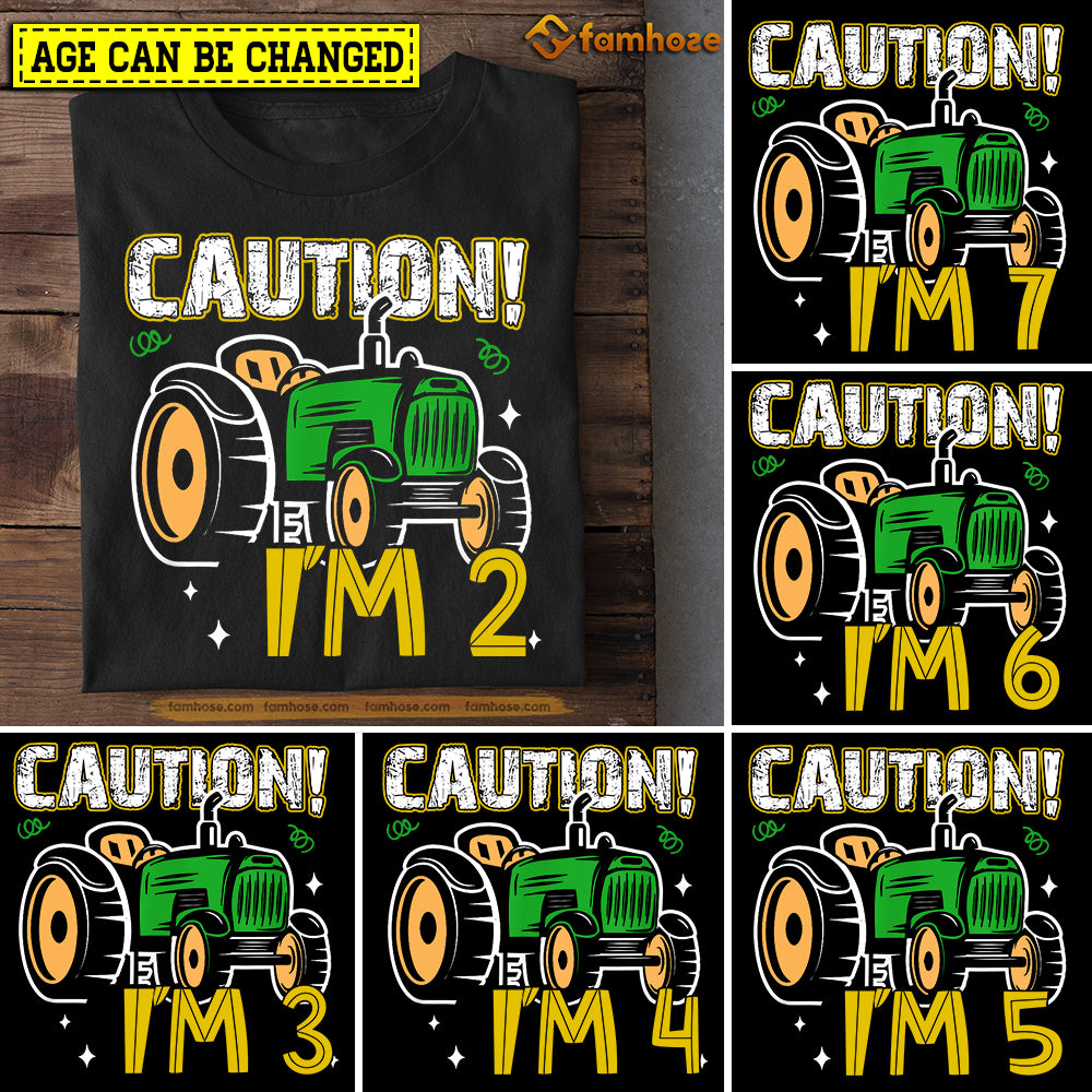 Funny Tractor Birthday T-shirt, Caution I'm Birthday Tees Gift For Kids Boys Girls Tractor Lovers, Age Can Be Changed