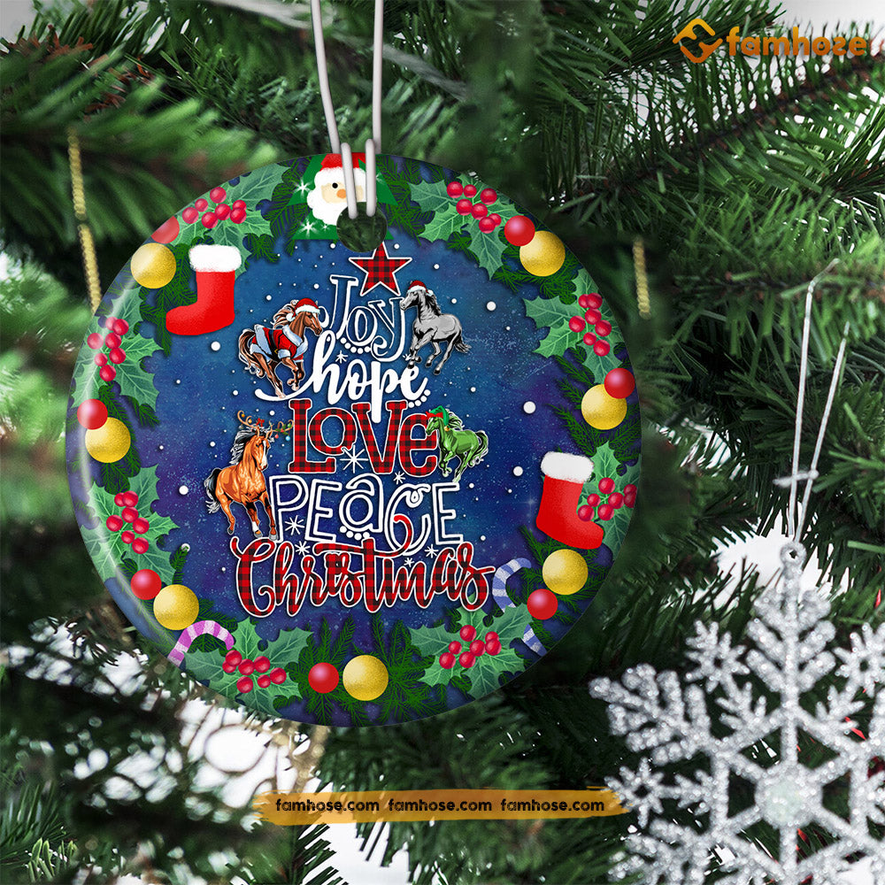 Christmas Horse Ornament, Joy Hope Love Peace Christmas Gift For Horse Lovers, Circle Ceramic Ornament